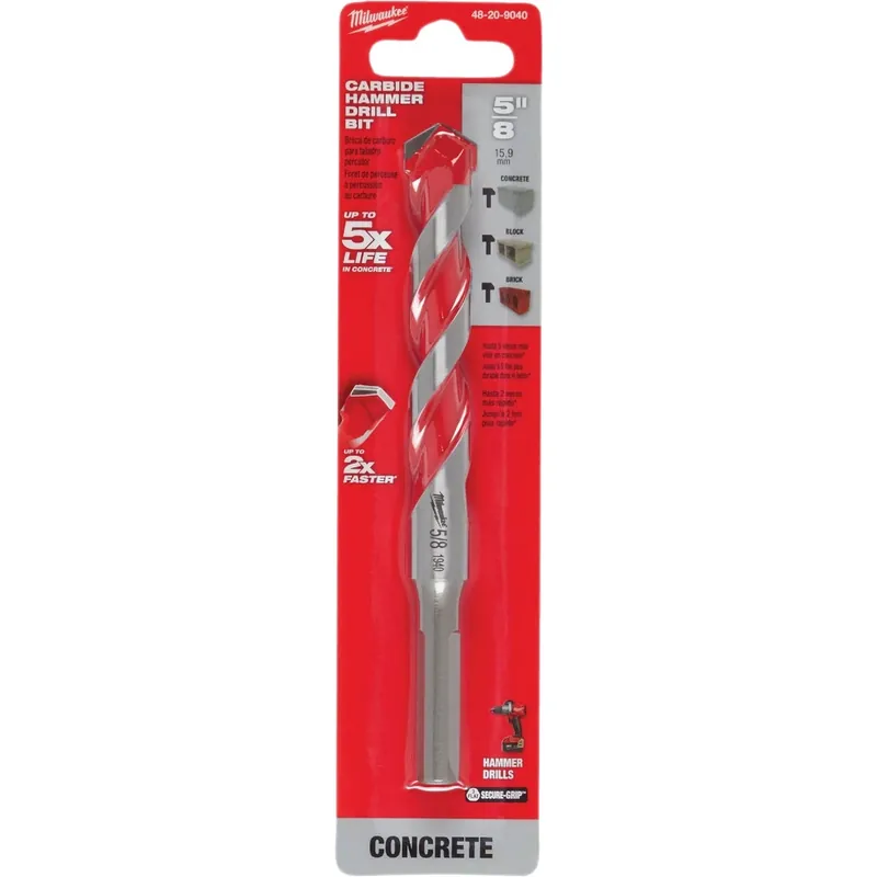 Milwaukee Shockwave 5/8 In. X 6 In. L Carbide Hammer Drill Bit 3-Flat Shank 1 Pk