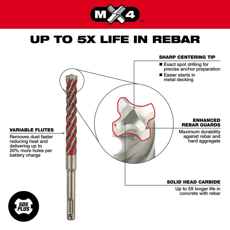 5/16 In. X 6 In. Mx4 Sds-plus 4-cutter Rotary Hammer Drill Bit