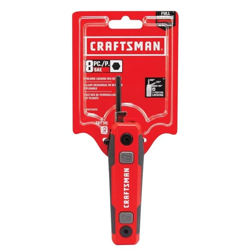 Craftsman 8‑Piece Red Folding SAE Hex Key Set With Locking Design