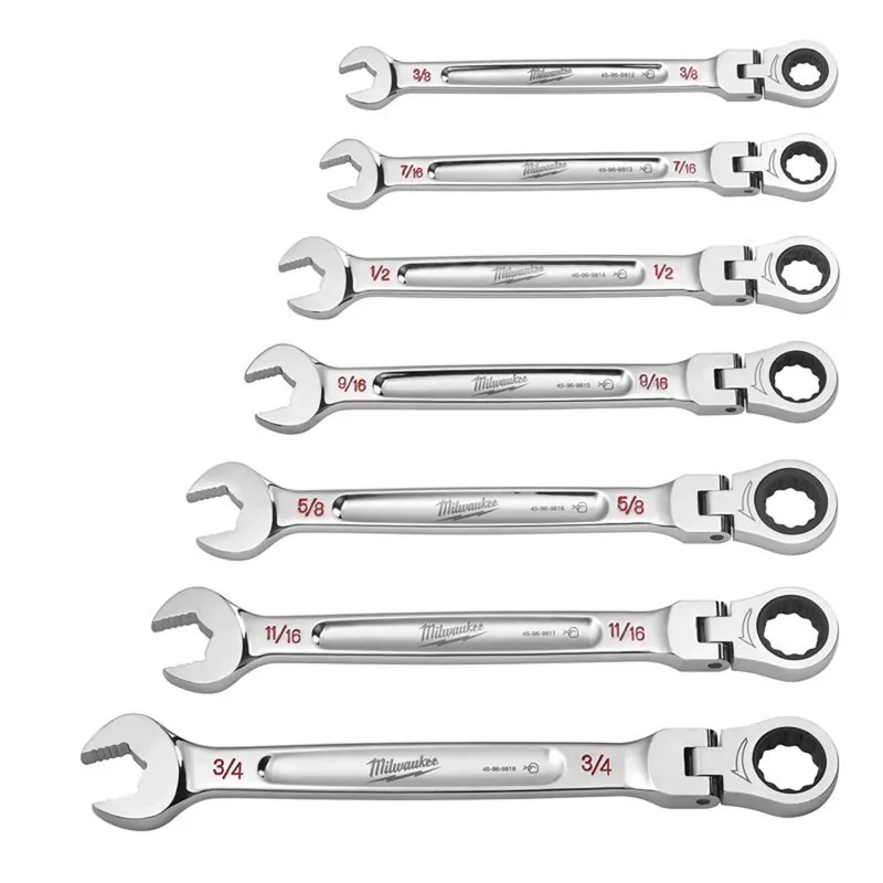 7-piece Sae Ratcheting Flex Head Combination Wrench Set Model 48-22-9429