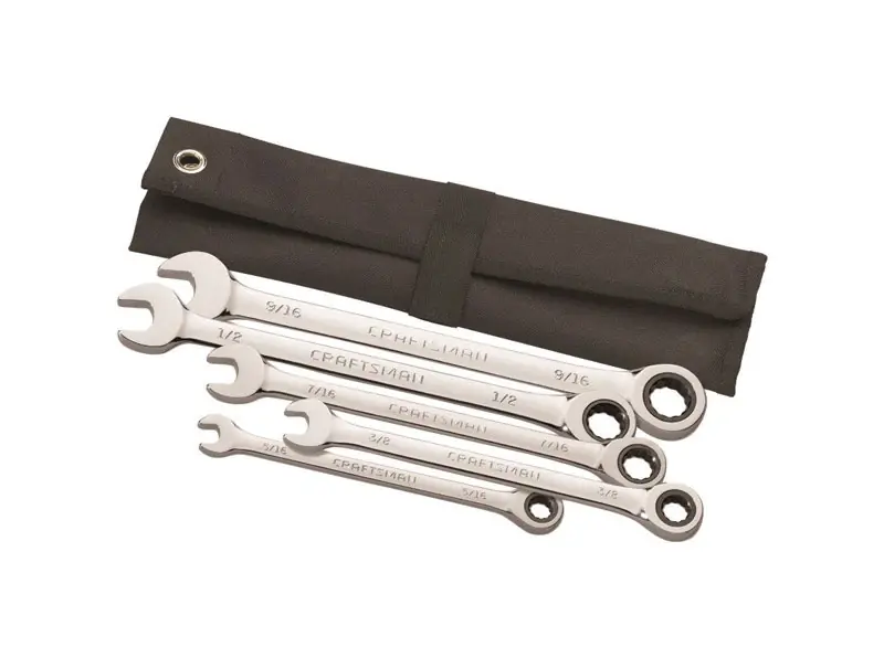 Sae Ratcheting Box Wrench Set Steel 5 Piece With Cloth Roll