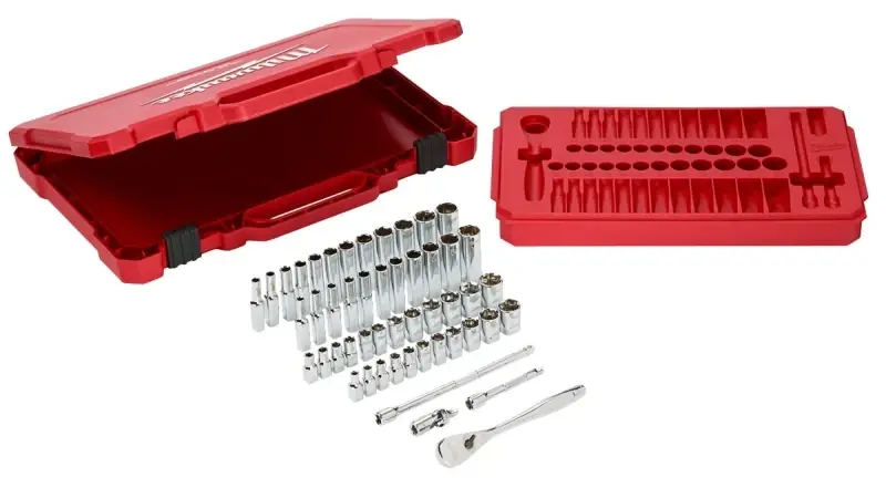 Milwaukee 1/4 In. Drive Metric/SAE Mechanics Socket And Ratchet Set 50 Pc