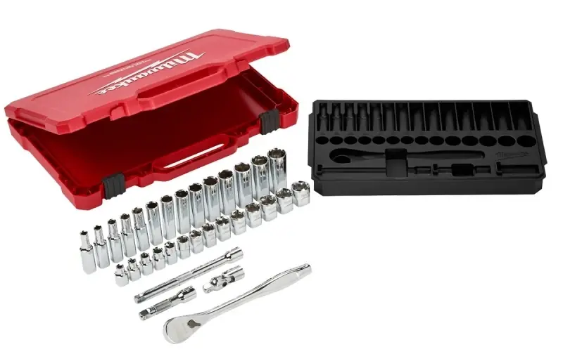 Milwaukee 3/8 In. Drive Metric Mechanics Socket And Ratchet Set 32 Pc