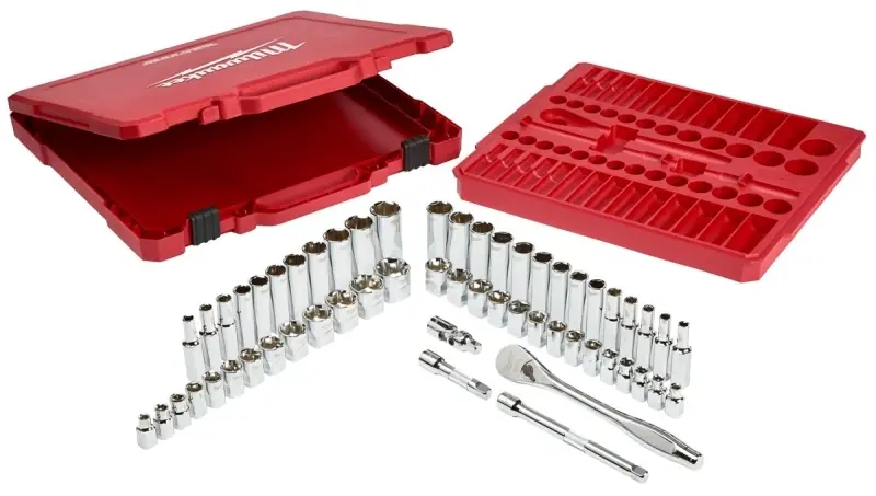 Milwaukee 3/8 In. Drive Metric/SAE Mechanics Socket And Ratchet Set 56 Pc