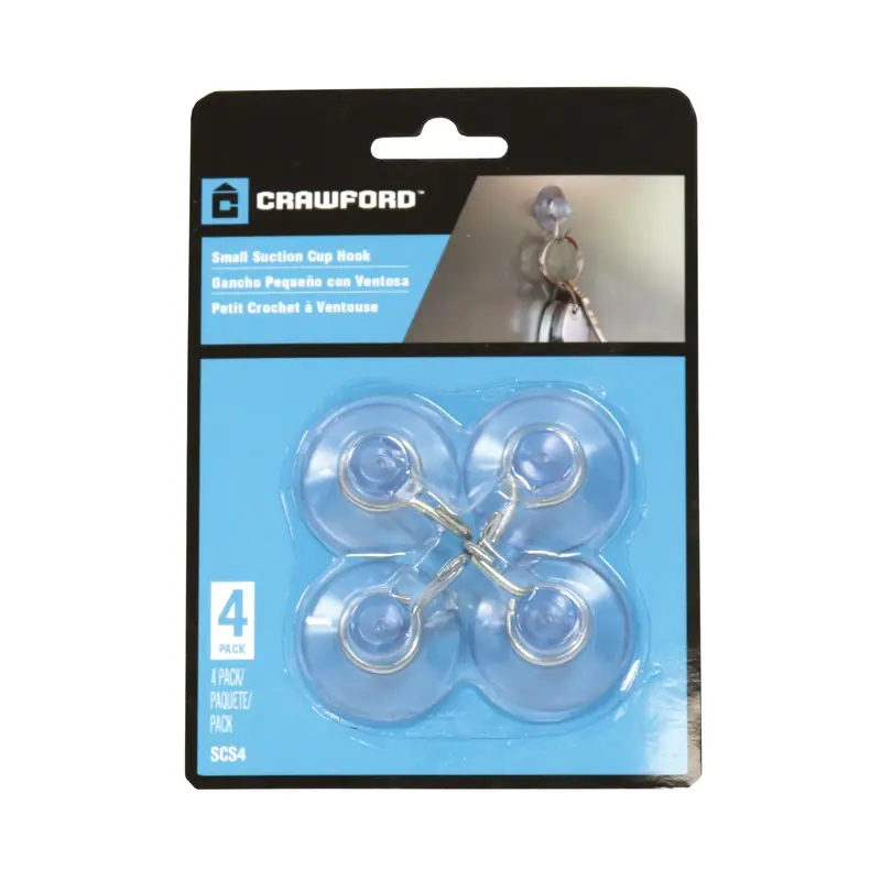 Crawford Small Plastic Suction Cup Hook 4 Pk