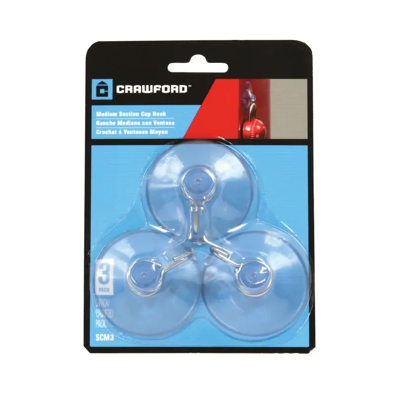 Crawford Medium Plastic Suction Cup Hook 1.6 In. L 3 Pk