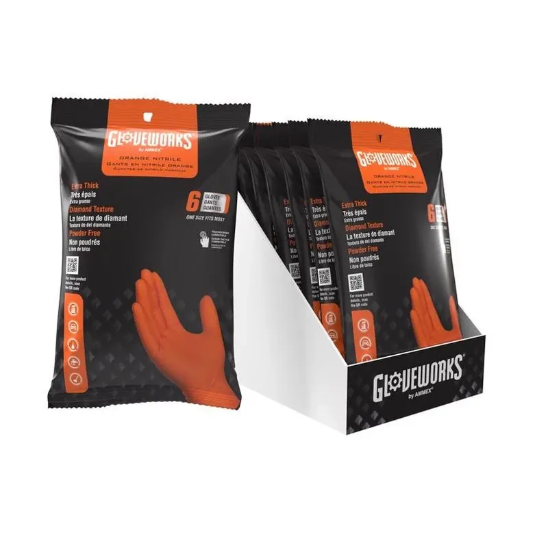 Gloveworks Orange Powder‑Free Nitrile Gloves – 6 Pack, One‑Size Disposable