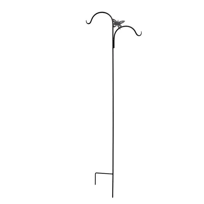 Living Accents 84‑Inch Black Steel Double‑Crook Outdoor Plant Hanger With Butterfly Hook