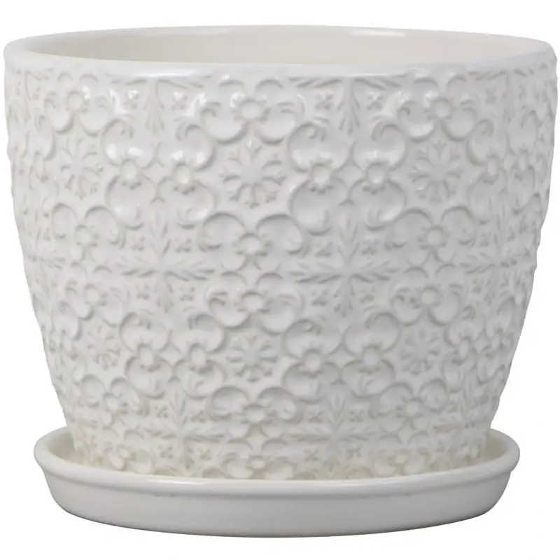 6.8 In. H X 8 In. W X 8 In. D Ceramic Mediterranean Planter - White