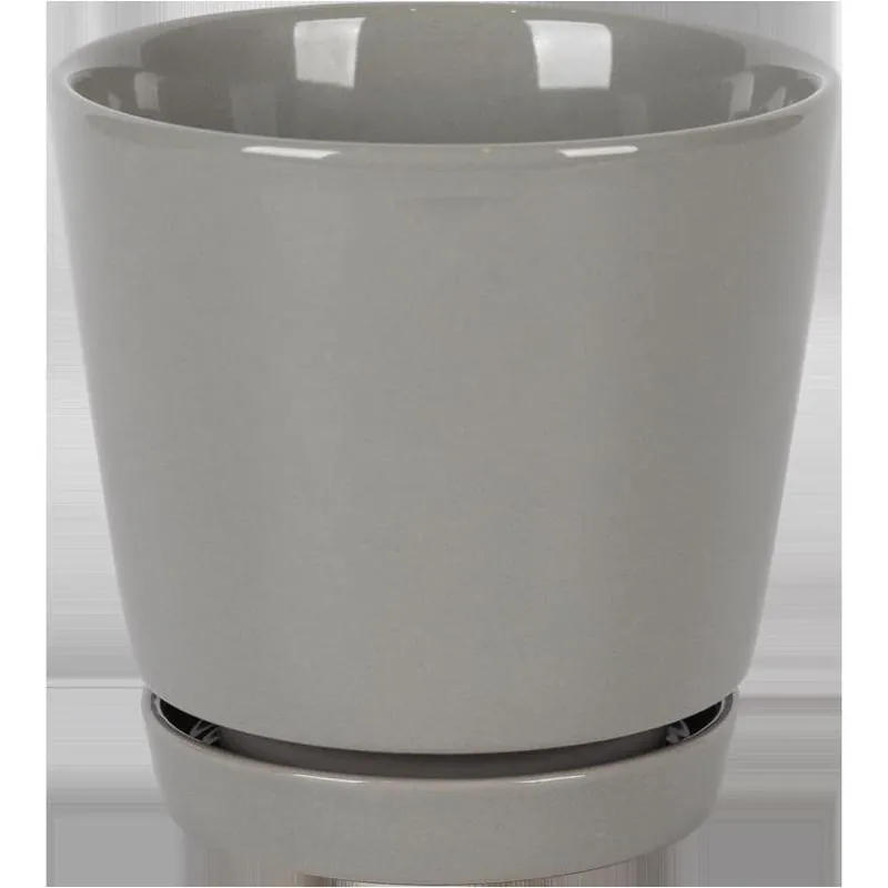 Grey Ceramic Flair Saucer Planter – 4.5" Indoor Pot By Border Concepts