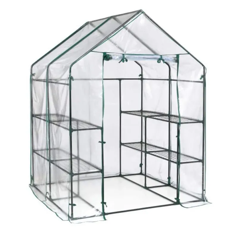 Mini Greenhouse, Steel Frame, 4 Mesh Shelves, Clear Cover, 56 X 56 X 76 In. High