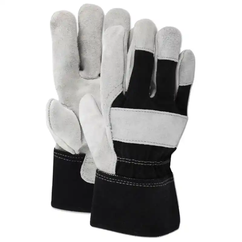 Men‘s Indoor/outdoor Cotton/leather Work Gloves Black/gray Medium Size
