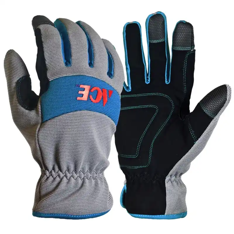 L Synthetic Leather Cold Weather Blue/gray Gloves With Touchscreen Fingertips