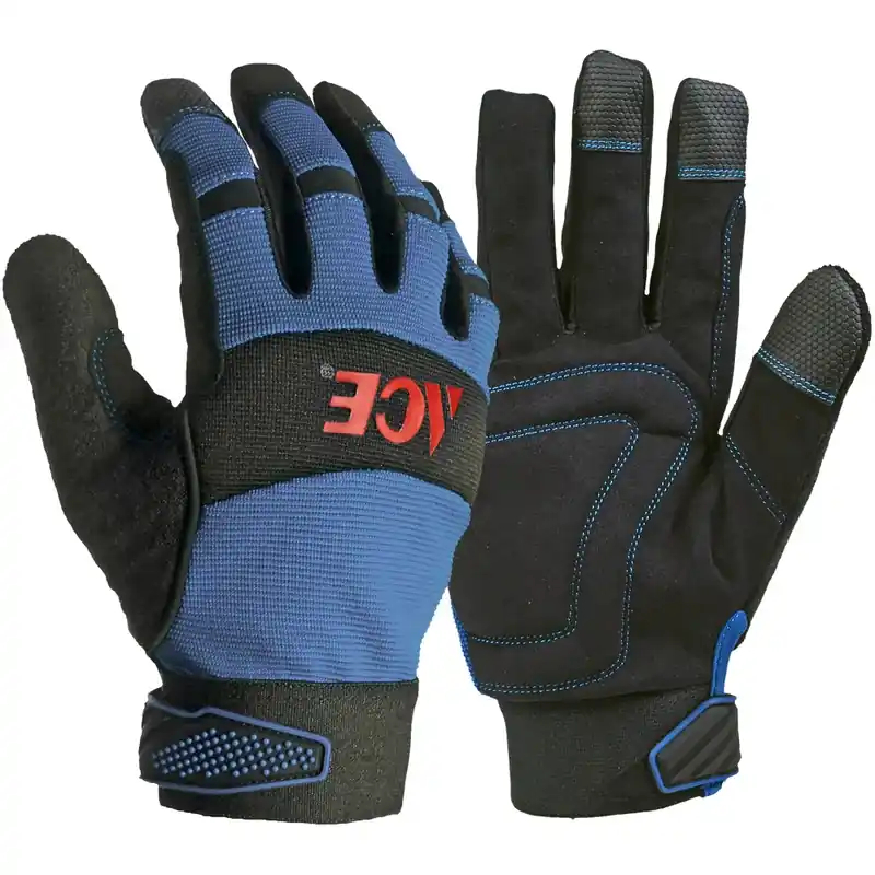 Xxl Leather Palm Winter Blue Gloves With Touchscreen Fingertips And Elastic Wrist Strip