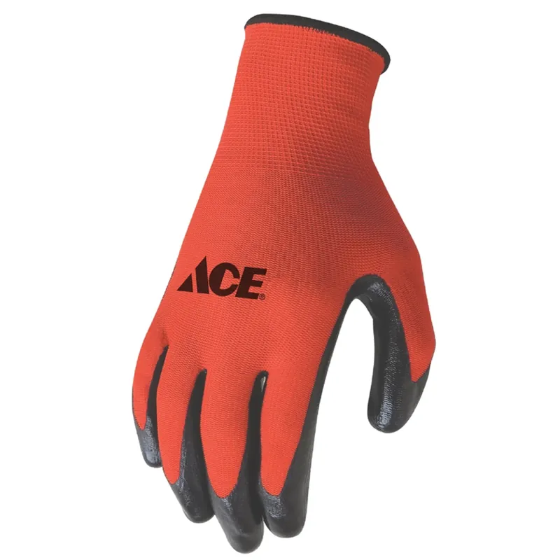 Ace Men‘s Indoor/Outdoor Nitrile Coated Work Gloves Red L 3 Pk