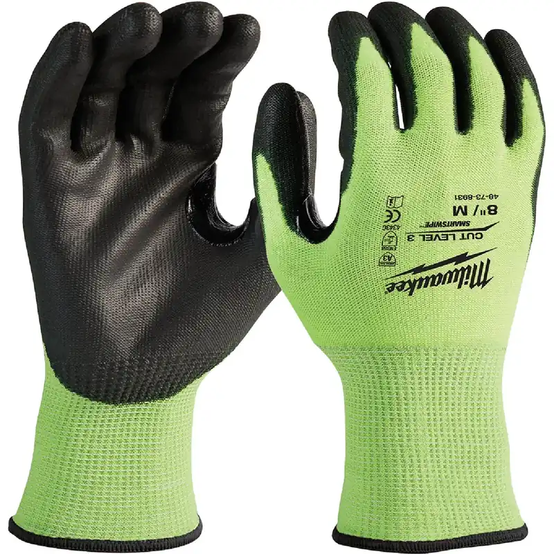 Unisex Medium Cut Level 3 High Visibility Polyurethane Dipped Gloves