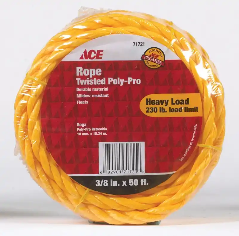 3/8 In. Diameter X 50 Ft. Length Yellow Twisted Polypropylene Rope