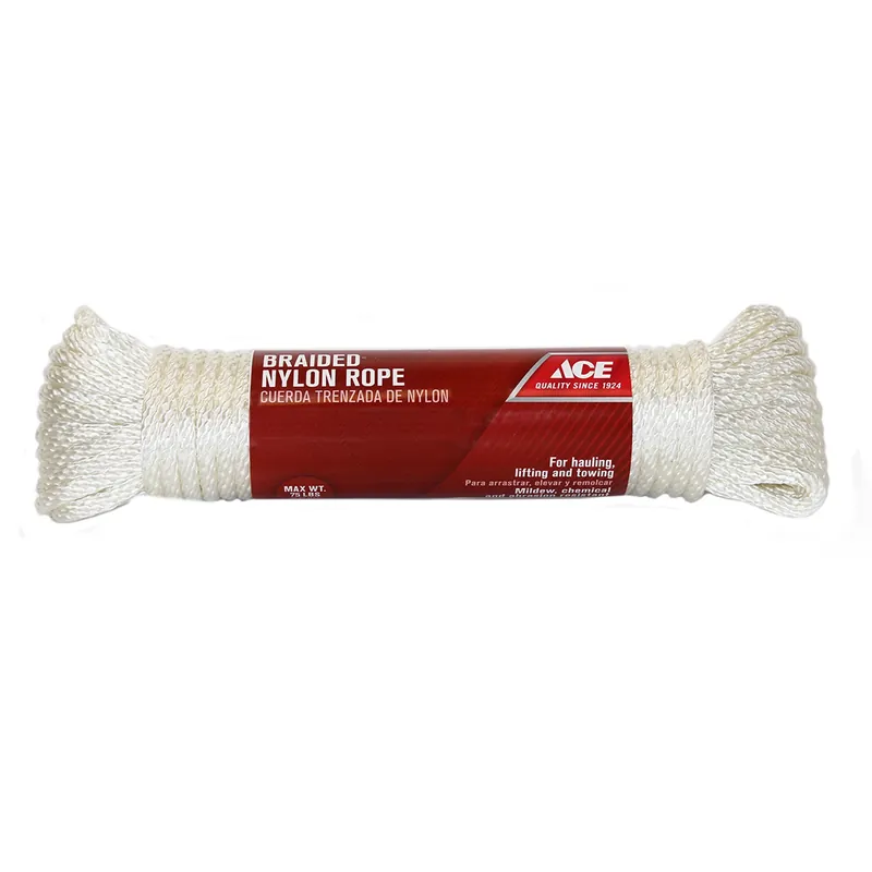 1/4 In. Diameter X 50 Ft. Length White Solid Braided Nylon Rope