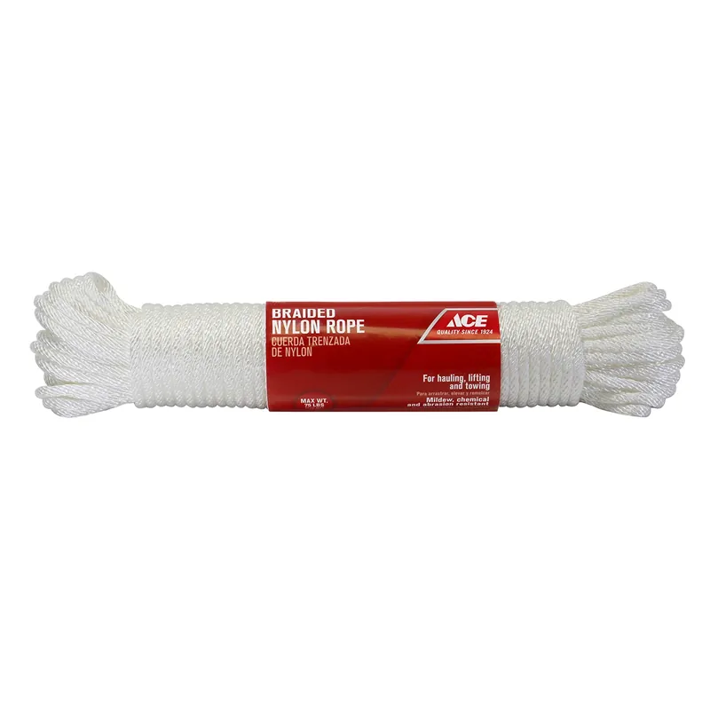 1/4 In. Diameter X 100 Ft. Length White Solid Braided Nylon Rope