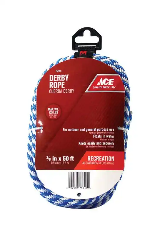 3/8 In. Diameter X 50 Ft. Length Blue/white Solid Braided Poly Derby Rope