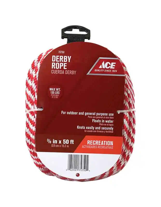 3/8 In. Diameter X 50 Ft. Length Solid Braided Poly Derby Rope - Red/white