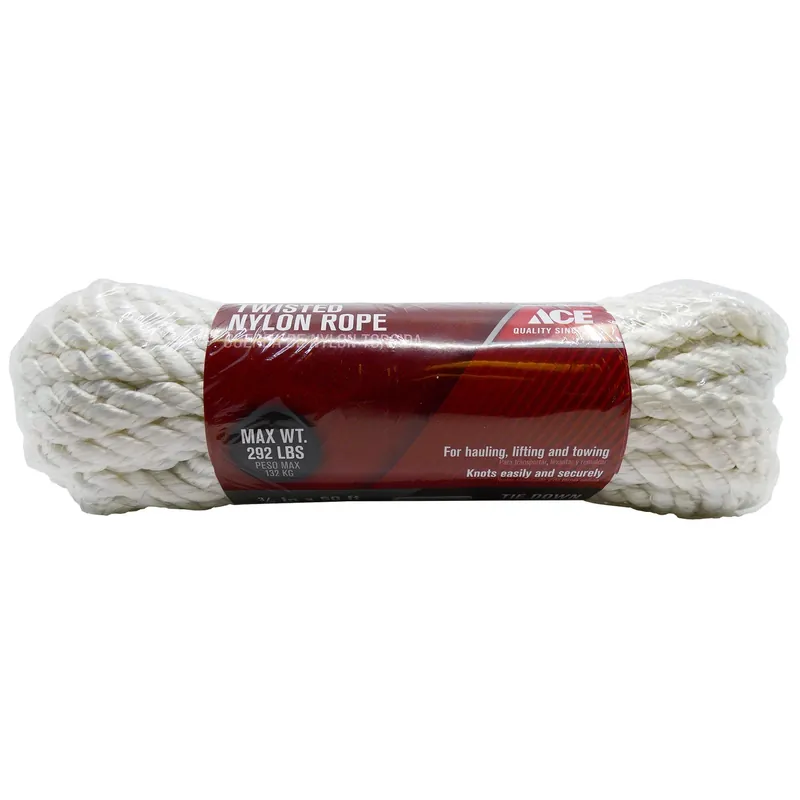 3/8 In. Diameter X 50 Ft. Length White Twisted Nylon Rope