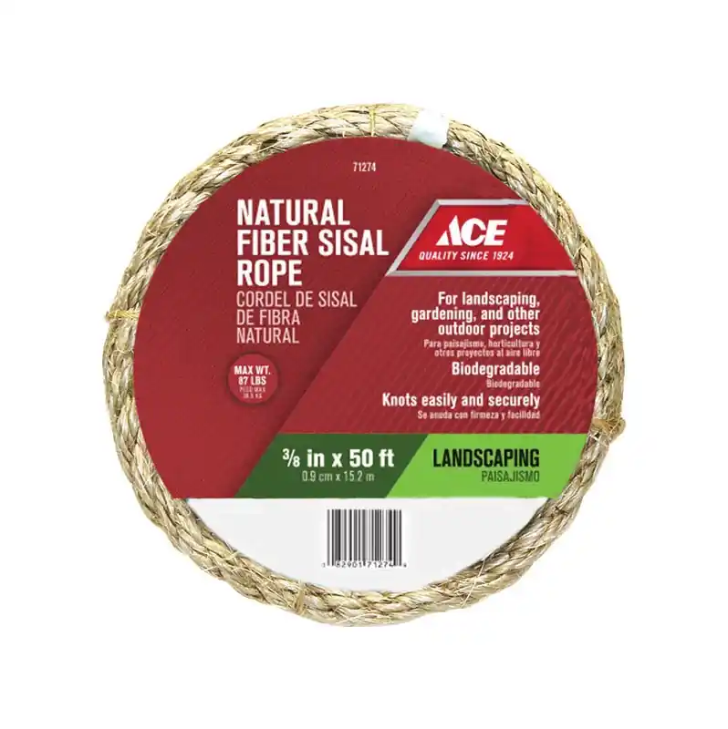 3/8 In. Diameter X 50 Ft. Length Tan Twisted Sisal Rope For Outdoor Use