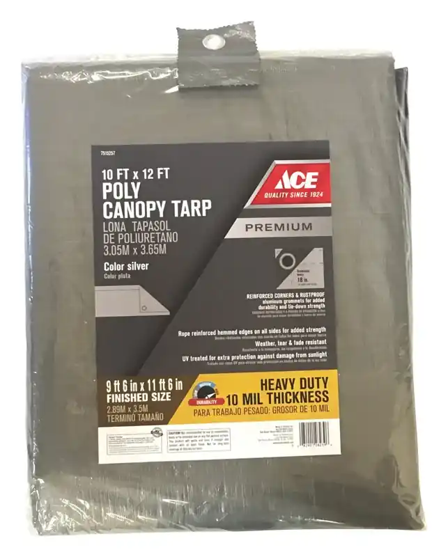 12 Ft. W X 10 Ft. L Heavy Duty Polyethylene Canopy Tarp Silver With Grommets