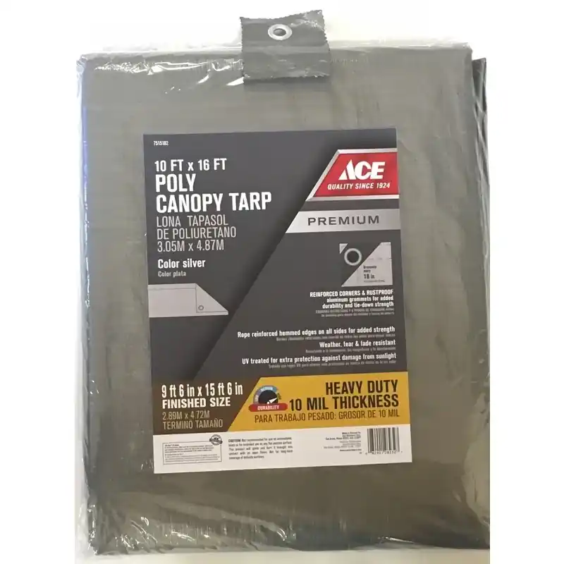 16 Ft. W X 10 Ft. L Heavy Duty Polyethylene Canopy Tarp Silver With Grommets