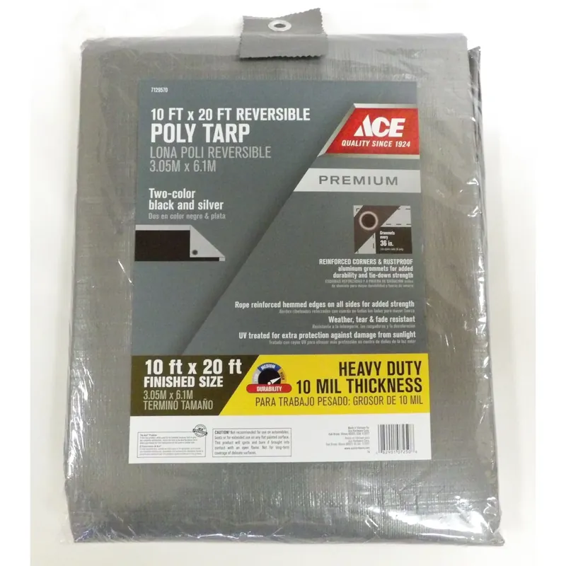 10 Ft. W X 20 Ft. L Heavy Duty Polyethylene Tarp Black/silver With Grommets