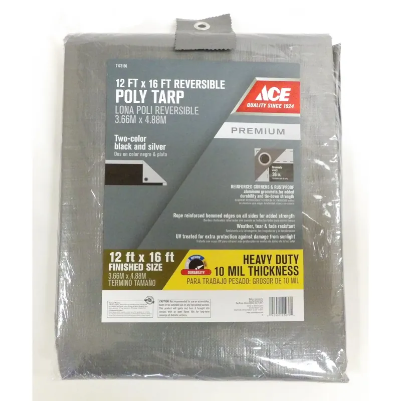 12 Ft. W X 16 Ft. L Heavy Duty Polyethylene Tarp Black/silver With Grommets