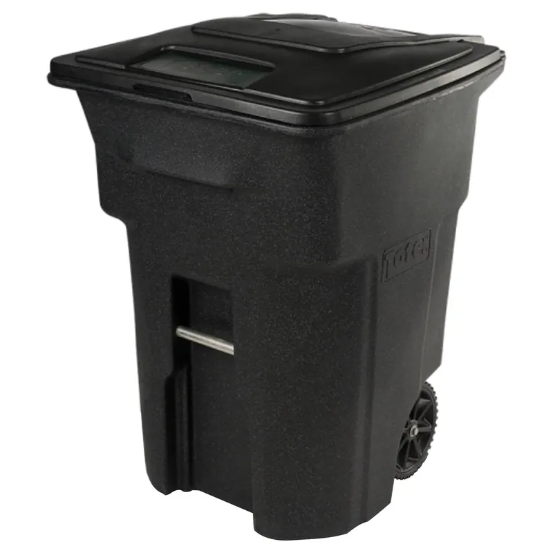 Wheeled Trash Can & Lid, Black, 48 Gallons