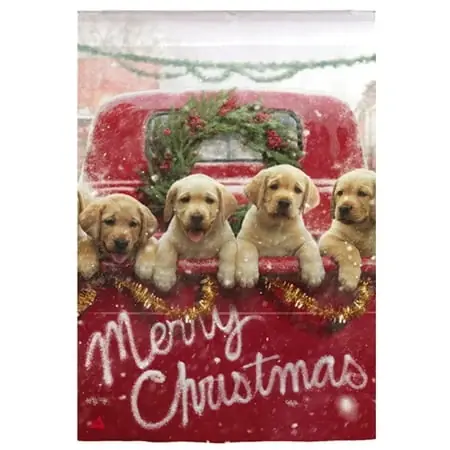 Evergreen Suede Garden Flag - Red Truck With Puppies Design