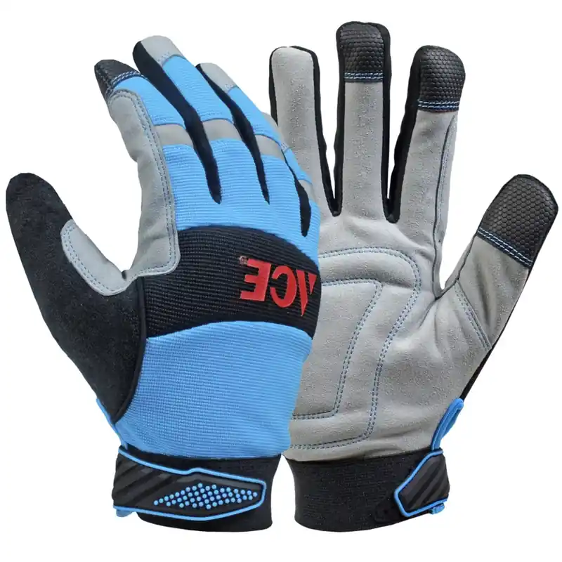 M Leather Palm Cold Weather Blue Gloves - Insulated With Elastic Wrist Strip