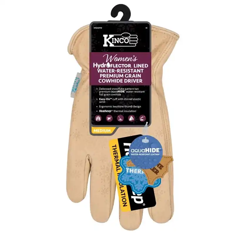 Kinco Hydroflector Women‘s Medium Cowhide Leather Lined Tan Gloves