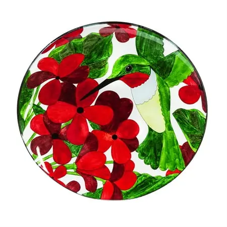 16 Inch Hummingbird Glass Birdbath With Stand For Outdoor Garden Decor