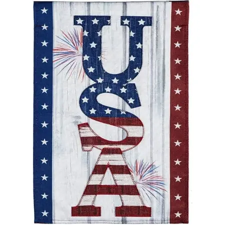 Usa Fireworks Garden Burlap Flag - Multicolor Decorative Outdoor Flag