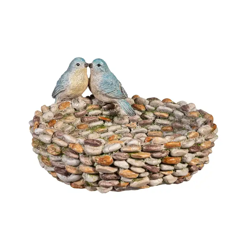PEBBLE BIRD BATH WITH BIRDS