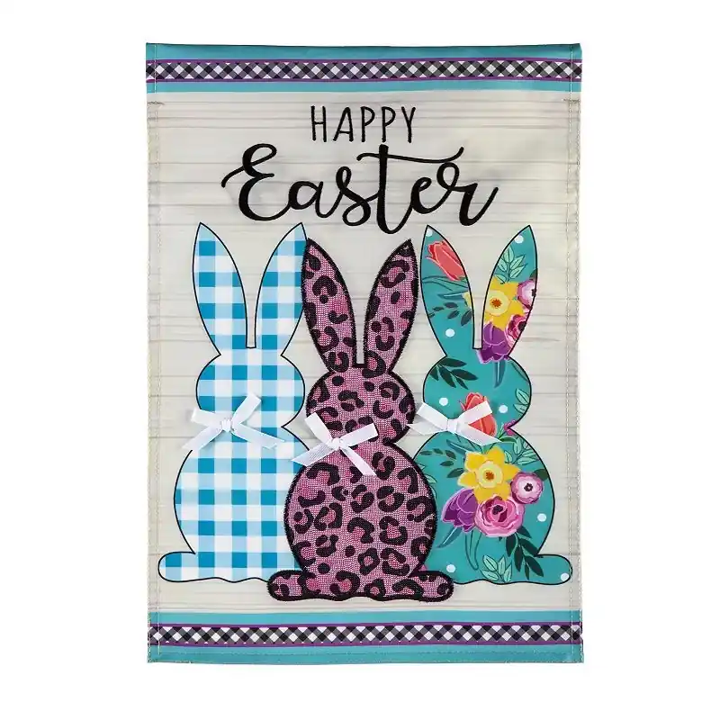 Multicolor Bright Bunnies Applique Garden Flag For Outdoor Decor