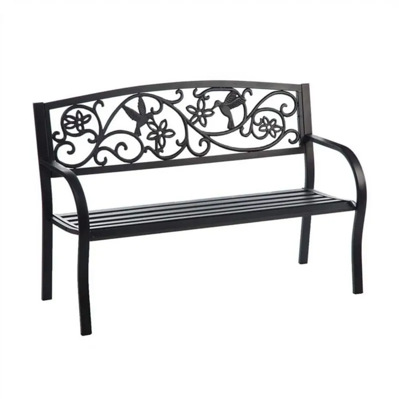 Evergreen 50 In. Hummingbird Metal Outdoor Garden Bench - Black