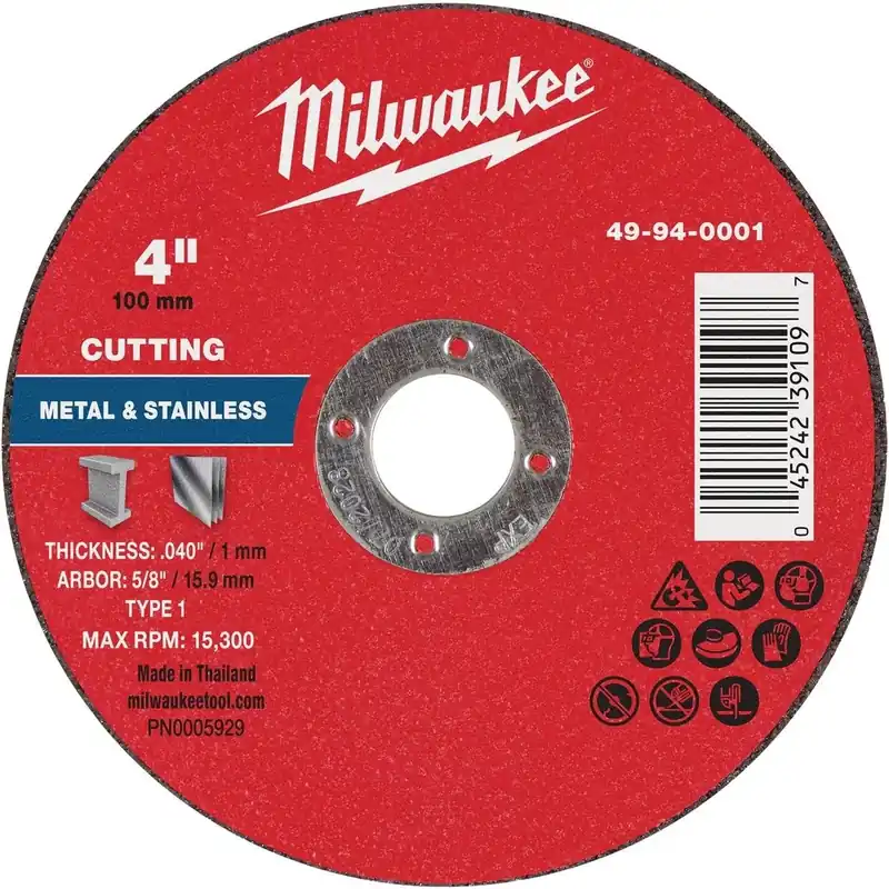 Milwaukee 4‑Inch Type 1 Metal Cutting Wheel – 0.040‑In Thick, 5/8‑In Arbor