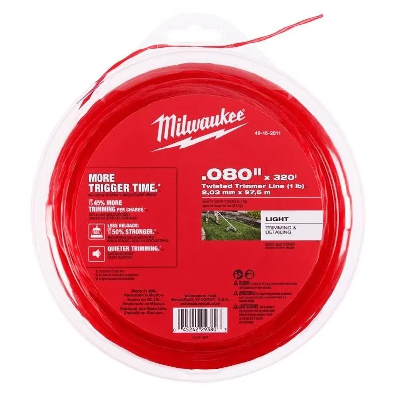 Milwaukee 0.08‑in Twisted Nylon Trimmer Line – 320‑ft Heavy‑Duty Cutting Cord