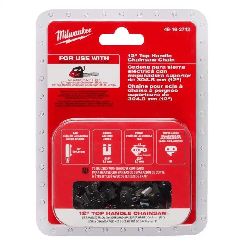 Milwaukee M18 12‑Inch Low‑Kickback Chainsaw Chain – 0.043 Gauge, 51‑Link