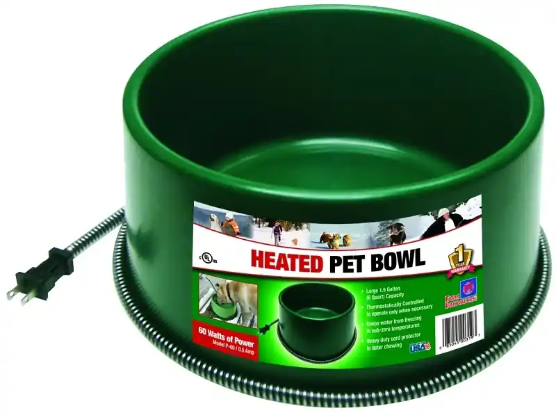 Heated Pet Bowl, Thermostat Control, Green, 60-Watt, 1.5-Gals.