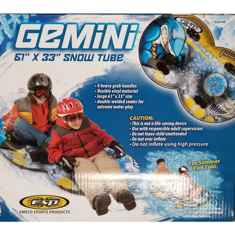 Esp Gemini Dual-rider Inflatable Pvc Snow Tube 61 In. With Grab Handles