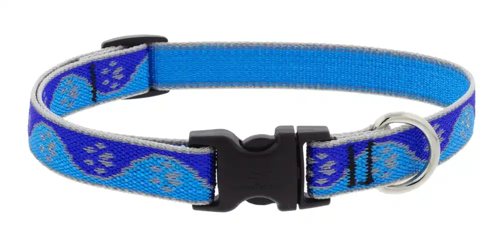 Adjustable Small Dog Collar, Reflective Blue Paws Pattern, 3/4 X 9 - 14-In.