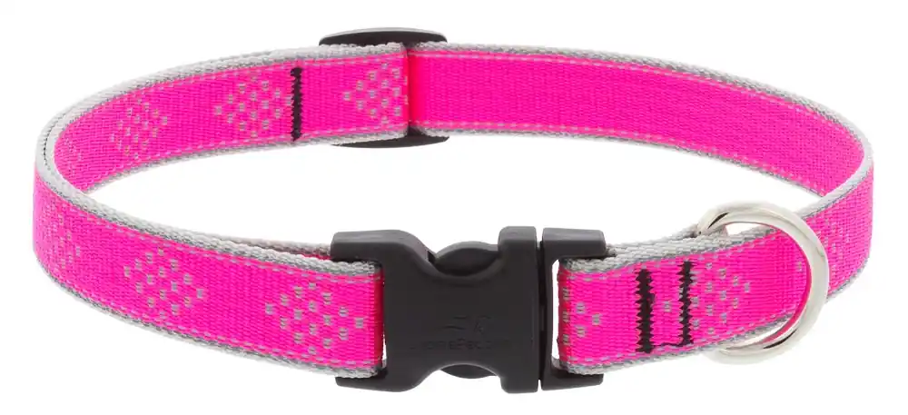 High Lights Reflective Adjustable Dog Collar, 3/4" Wide, 9"-14" Neck, Pink Diamond