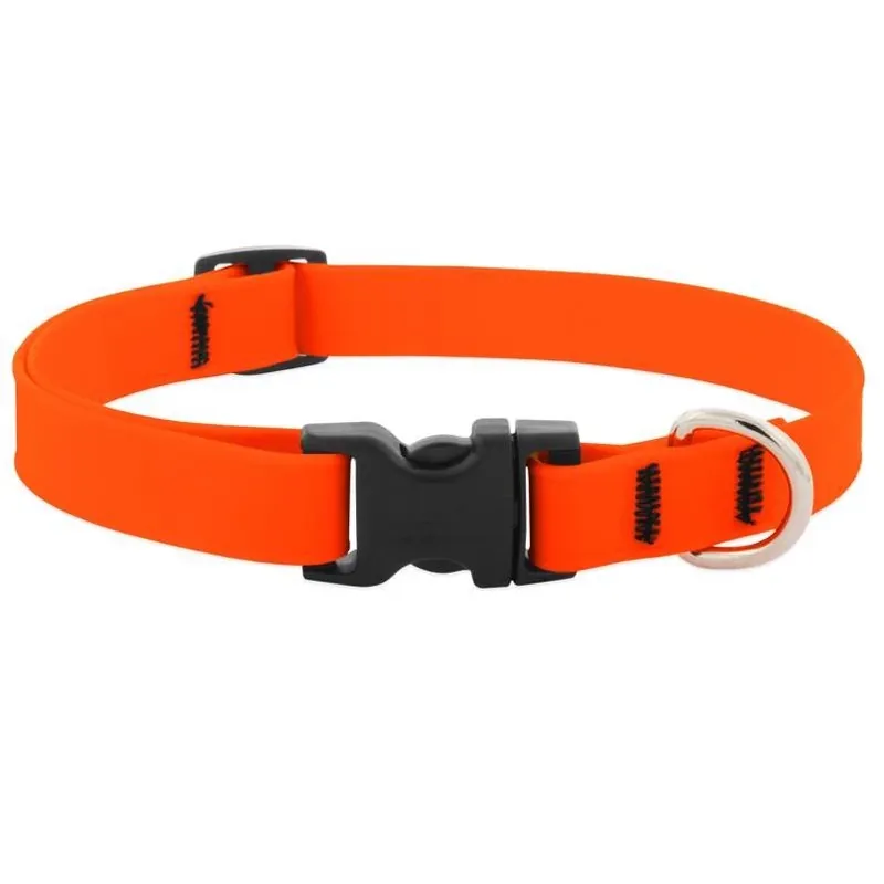 LupinePet Splash Neon Orange BioThane Adjustable Dog Collar – Medium (9‑14″ Adjustable)