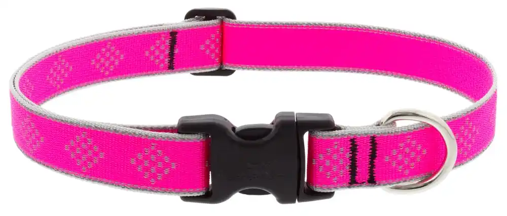 High Lights Reflective Adjustable Dog Collar, 1 Wide, 12-20 Neck, Pink Diamond