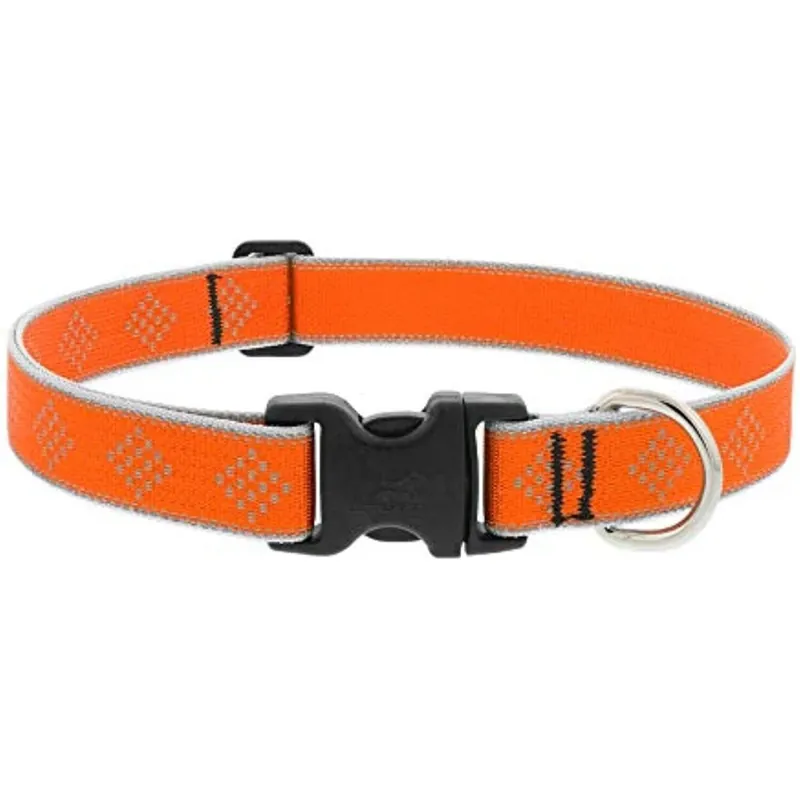 Adjustable Medium Dog Collar, Reflective Orange Diamond Pattern, 1 X 12 - 20-In.